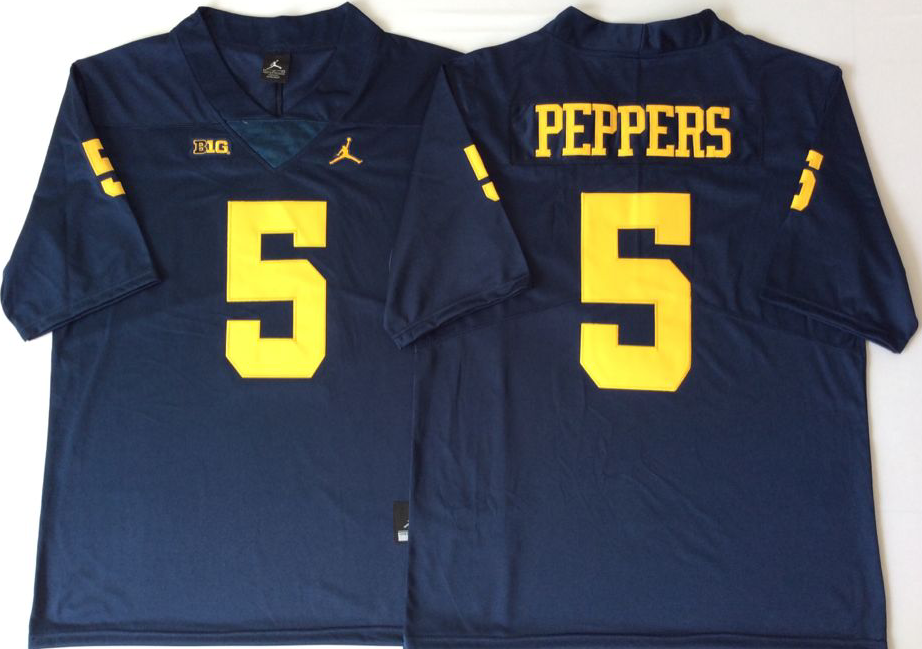 NCAA Men Michigan Wolverines Blue #5 PEPPERS->->NCAA Jersey